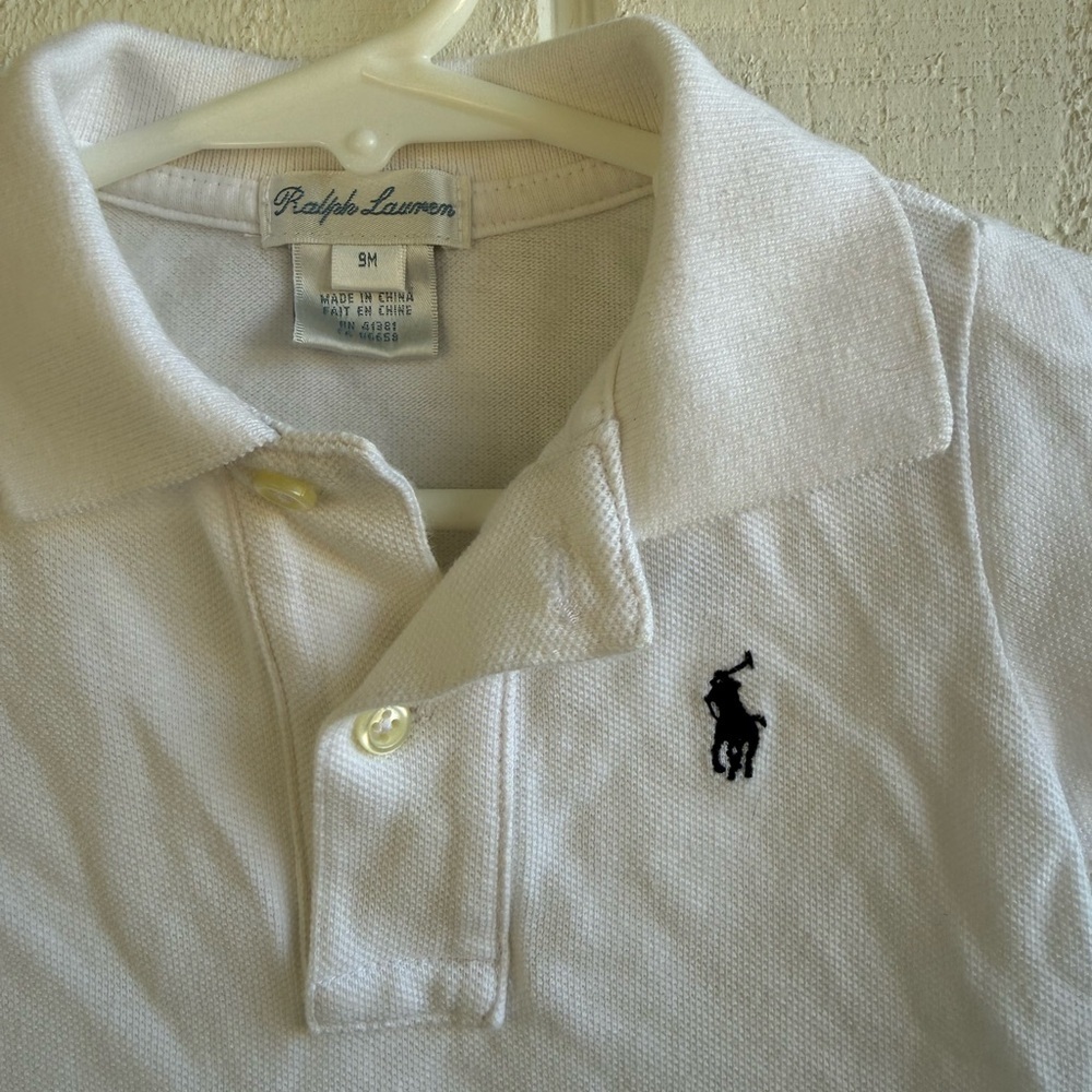Ralph Lauren Baby White Polo Shirt Size 9M 100% Cotton - Picture 2 of 3